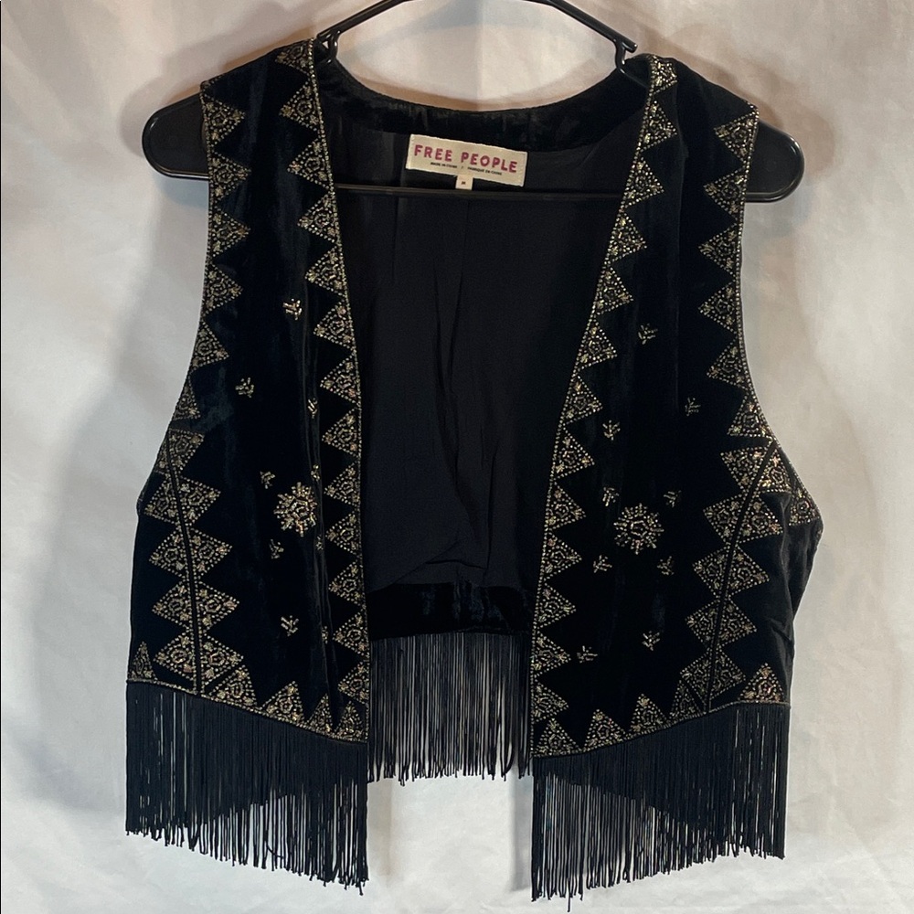 Free People Black and Gold Embroidered Vest